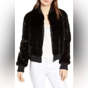 cupcakes & cashmere black faux fur bomber jacket- like new!!